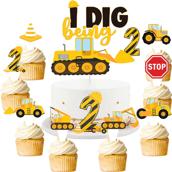 LetDec 41 Pcs Construction 2nd Birthday Cupcake Topper Dump Truck Two Years Old