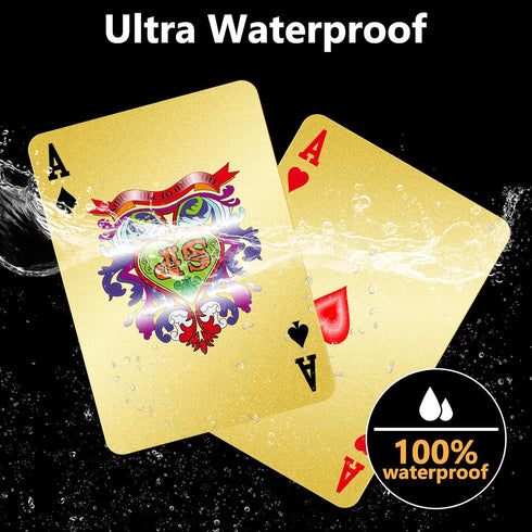 Waterproof Plastic Playing Cards - Durable Cool Deck of Cards - Standard Index Professional Premium Poker Cards - Vintage Casino Themed Card Games for Families or Adults - Gold Diamond Style