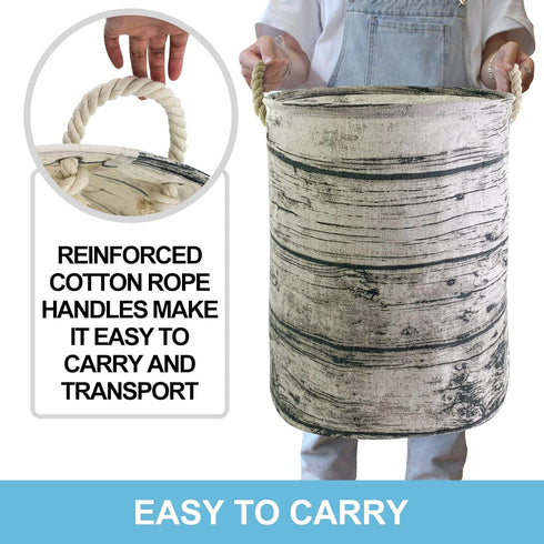 Mziart Large Unique Tree Stump Laundry Basket Bag, Collapsible Waterproof Hamper with Rope Handles, Stylish Storage Bin