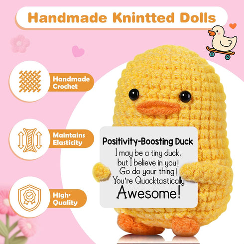 Positive Affirmation Companion Crochet Duck, Inspirational Crochet Animals Stress Anxiety Relief Toys, Handmade Mental