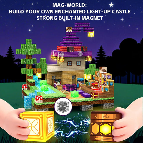 200PCS Set 3+ Magnetic Blocks - Magnetic School Castle with Light Up Blocks - Kids Classroom Sensory Toy for Toddlers