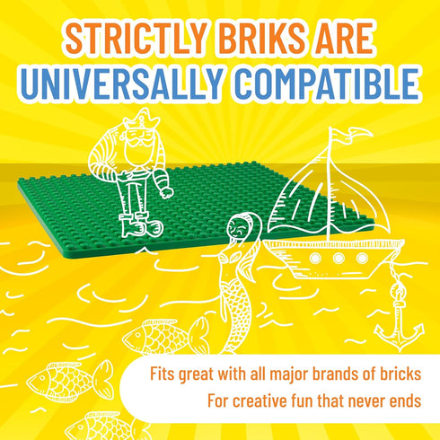 Strictly Briks Classic Big Briks Stackable Baseplates, Large Pegs for Ages 3 and Up, Green, 1 Piece, 13.75" x 16.25"