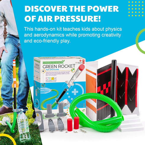 Green Science - Green Rocket - STEM Rocket Launcher for Kids - Build & Launch a Recycled Rocket with Air Pressure