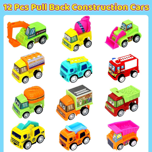 Giaueoa 12 Pcs Prefilled Easter Eggs with Pull-Back Engineering Vehicles Plastic Easter Eggs Filled Cars Toy for Easter