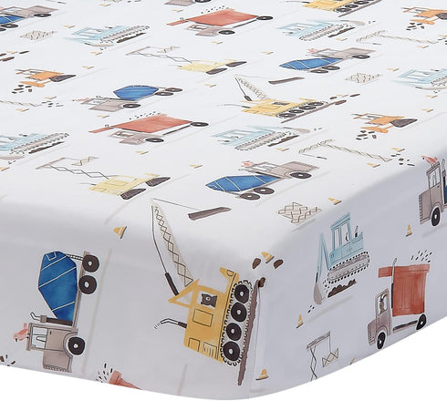 Bedtime Originals Construction Zone Fitted Crib/Toddler Sheet, White/Trucks