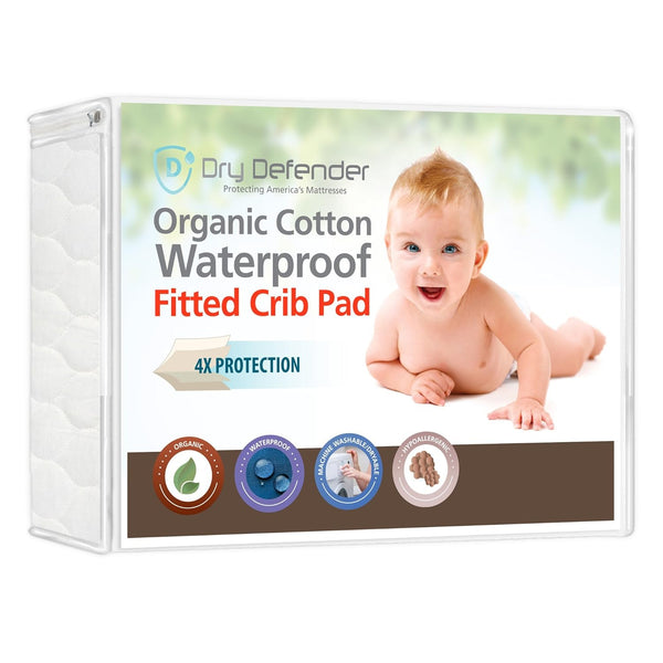Organic Cotton Waterproof Fitted Crib Pad - Natural Baby Crib Mattress Cover