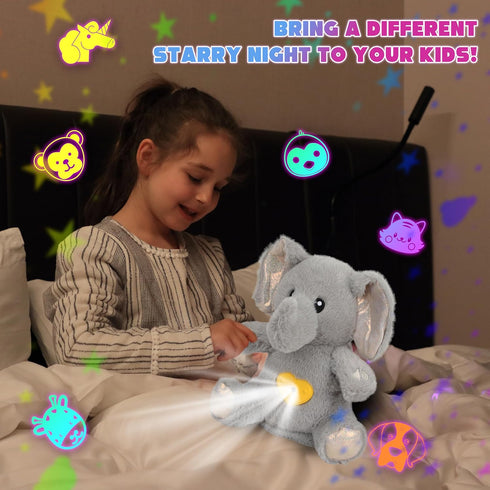 Christmas,13'' Cuteoy Plush Gray Elephant Star Projector Musical Adjustable Singing Night Light Stuffed Animals Glowing