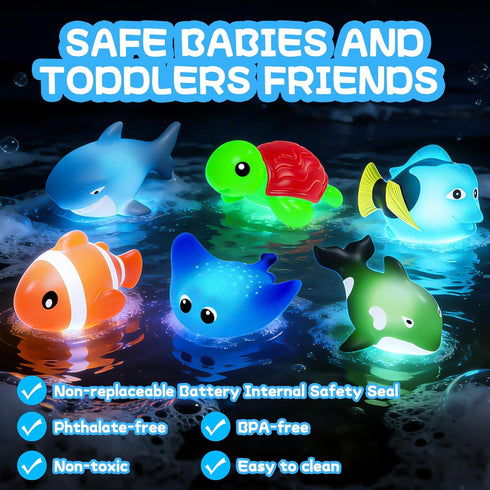 ZGLYMUS Light Up Bath Toys,No Hole Mold Free Baby Bath Toys,Ocean Animal Water-Activated Lights Flashes and Change