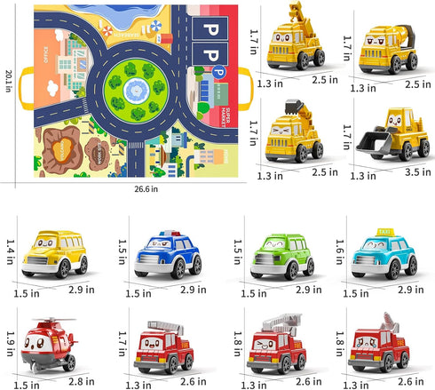 TEMI Toddler Pull Back Car Toys for 1 2 3 Year Old Boy Girl, 12 Pieces Baby Toy Cars with Play Mat/Storage Bag, Baby Toys 12-18 Months, Birthday Gifts for Toddler Toys Age 1-2