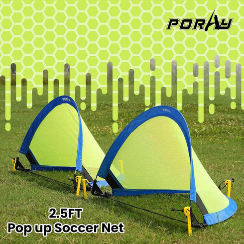 Poray Soccer Goal for Kids, Easy-up Set of Two Portable 4FT Soccer Nets with 8 Field Marker Cones and Extra Stakes