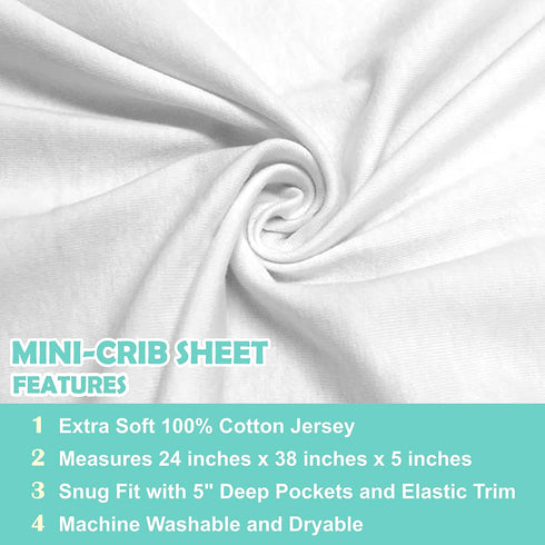 TL Care Supreme Mini Crib Sheet, 100% Natural Cotton Jersey Knit, White, 24" x 38", Soft Breathable