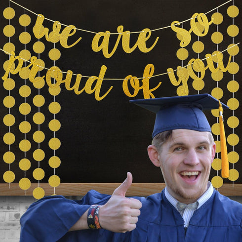 2025 Graduation Banner Party Decorations, Gold Glitter "We are So Proud of You" Banner for High School College