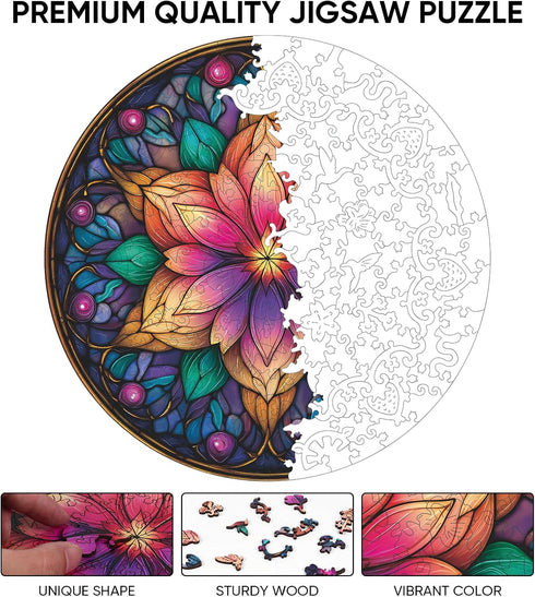 500 Pieces,16.5x16.5 inch Ixfyloop Wooden Puzzles for Adults Wooden Puzzles, Mandala Puzzle Wood Jigsaw Puzzles Unique