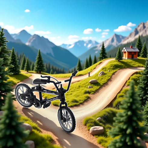 Jizlan 1/18 Black Diecast Bike Action Figure Toy,Mini Finger Mountain Bike Bicycle Art Crafts Desktop Decor Finger
