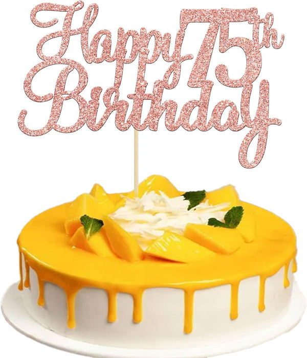 Gyufise 1Pc Happy 75th Birthday Cake Topper Glitter Cheers to 75 Years Old Cake Pick for 75th Birthday Party Supplies