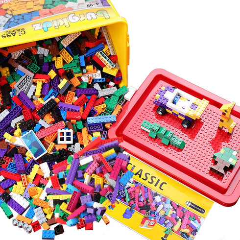 burgkidz Building Bricks, 568 Pieces Classic Building Blocks with Wheels, Door, Window, Storage Box, STEM Educational