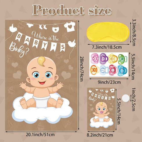 64 Pin The Pacifier On The Baby Game Baby Pacifier Games Poster with Pacifier Stickers for Baby Shower Party Favors