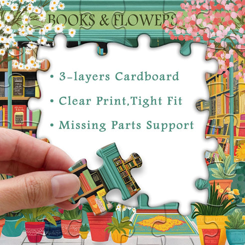 PICKFORU 1000 Book Jigsaw Puzzles Pieces, Spring Flowers Bookstore Puzzles for Adults, Blooming Bookshelf Puzzle as