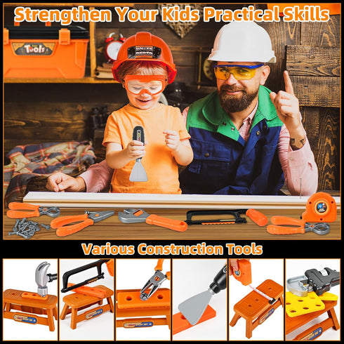 Set 48PCS 3+ Realistic Kids Drill Tool with Tools & Sound Effects, Portable Construction Toy for Toddlers Ages