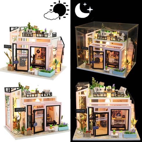 Spilay DIY Miniature Dollhouse Kit with Wooden Furniture, Dust Proof and Music Movement, 1:24 Scale Creative Room