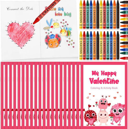 Spakon 20 Set Valentines Day Coloring Book for Kids with 20 Crayons,