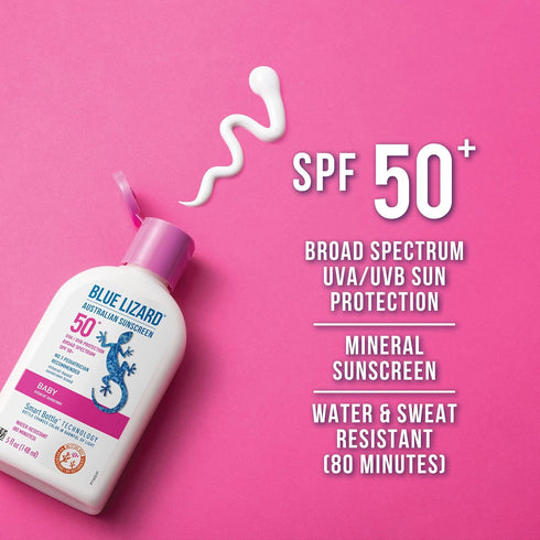 Baby Mineral Sunscreen by Blue Lizard with Zinc Oxide | Water Resistant, SPF 50, Fragrance Free, 5 Fl Oz