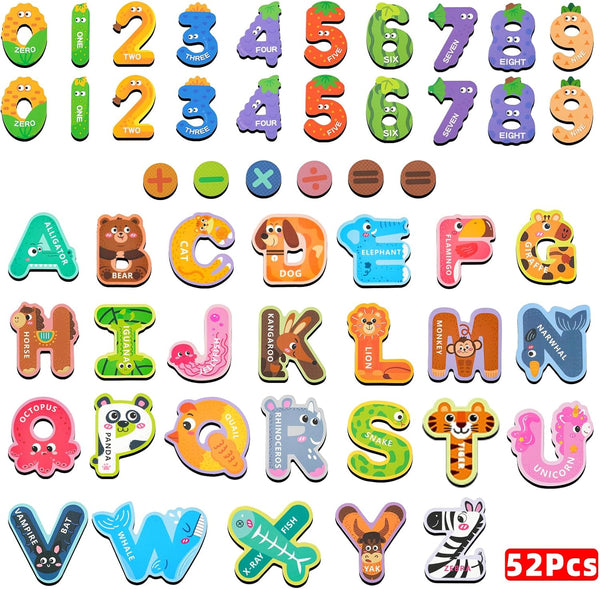 52 Pack Magnetic Letters Numbers Fridge Magnets for Toddlers, Animal ABC Cardboard Magnets for Educational Toys