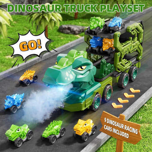 10 1 9 3-5 3 4 5 6 7 8 IHAHA in Dinosaur Truck Toys with Dino Cars for Kids Years, Dino Carrier Truck with Foldable