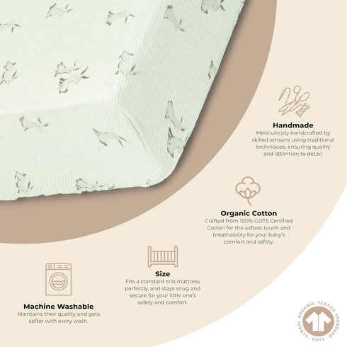 100% Crane Baby Organic Cotton Gender Neutral Animal Nursery Bedding, Fitted Sheet, Soft Breathable GOTS Certified
