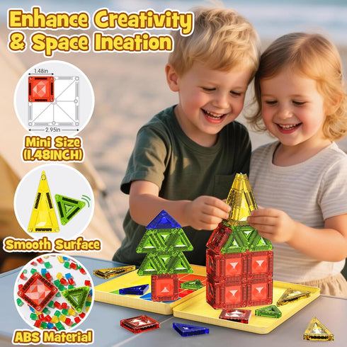 Set 40PCS 10% 3+ Mini Magnetic Tiles Travel - Diamond Texture Magnetic Building Blocks for Kids, Thicker & Portable
