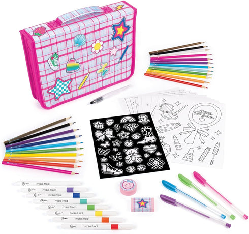 Set 50pc 6+ Make It Real: Creative Artist Suitcase Art - Zipper Binder Case, Gel Pens-Color Pencils-Acrylic