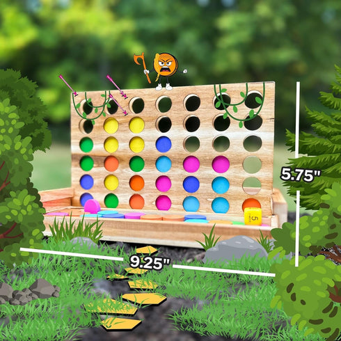 YipYam Games 4 2-6 Connect War - in a Row Table Top Game for Players, Handcrafted Wooden Games for Family and Group