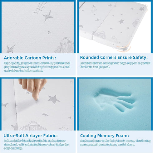 HDJOAPS Pack Pack and Play Mattress for Baby Toddlers, N Play Mattresses with Carry Bag Washable Cover