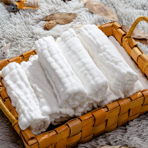 10 Pack 12x12 inches Baby Muslin Washcloths- Natural Cotton Wipes - Soft Newborn Face Towel for Sensitive Skin