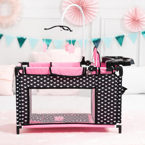 Bayer Design Dolls Multi Bed - Black, Pink, Hearts - Accessory Set for Dolls Up to 18"