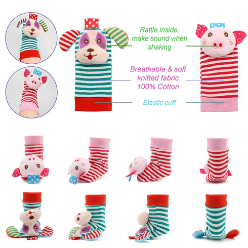 BLOOBLOOMAX Baby Infant Rattle Socks Toys, Sock Rattles for Babies 0-24 Months, Animal Foot Finder Learning Toy