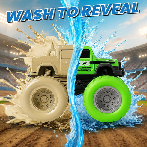 3 4 5 6 7 4 Pack 3-5 6-8 IJIGU Monster Truck Toys for Year Old Kids, Wash to Reveal Monster Trucks for Toddlers, Toy