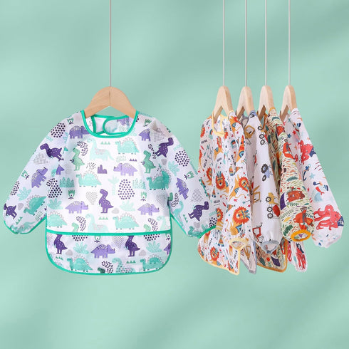YeeLauf Bib,5 Pack,Waterproof 3-24 Sleeved Shirt Bibs for Baby Months Wipe Clean