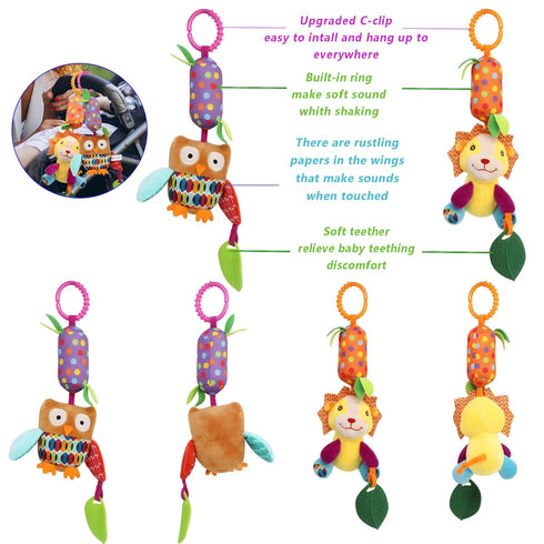 3 6 9 12 (4pcs) Bloobloomax Baby Soft Hanging Rattle, Car Seat Stroller Toys with Plush Animal C-Clip Ring for Infant