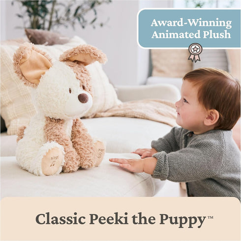 0 7" GUND Baby Peek-a-Boo Peeki Puppy Plush, Dog Stuffed Animal, Baby Toy for Ages and Up, Brown/Cream