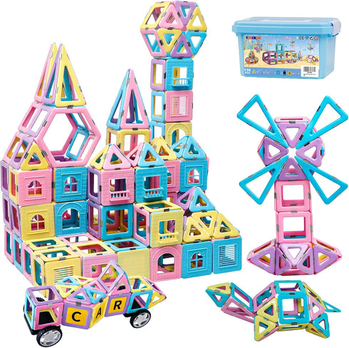 Magnetic Tiles Building Blocks Toys for Kids, 136 Pieces 3D Creative Set