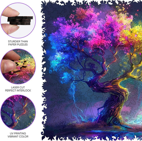 500 Packaging 15.6x15.9 Jiroinlly Wooden Puzzles for Adults Pieces, Tricolor Tree of Life, Wood Jigsaw Puzzle, Unique