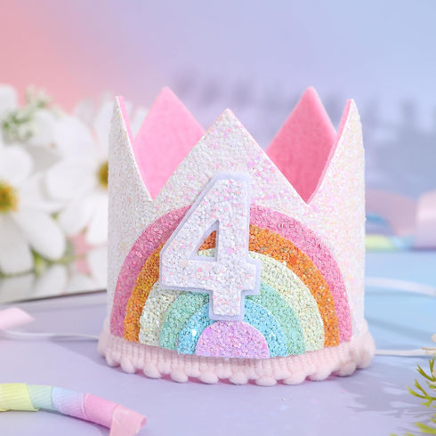 Birthday Rainbow Girl Crown, Birthday Hat for Event Party Supplies and Photo Props