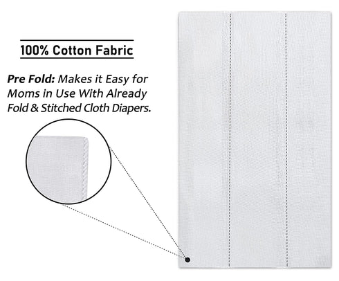 3-Ply 10 Pack Ruvanti Unisex Baby Boys Girls Birdseye Prefold Cloth Diapers Washable - White