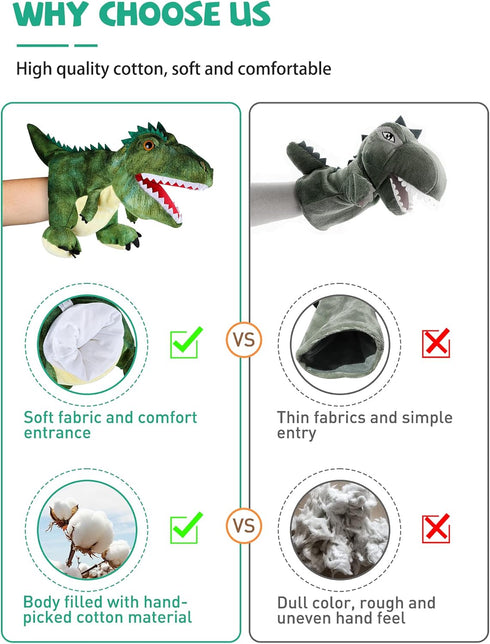 Dinosaurs Plush Toys, Dinosaur Hand Puppets, Stuffed Animals for Interactive Games for Boys and Girls