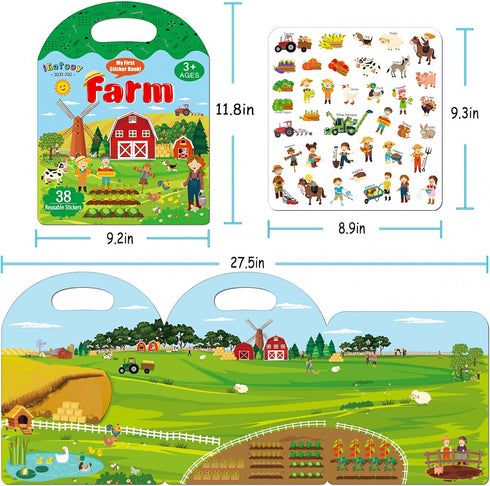 Reusable Sticker Books for Toddlers - Farm Stickers for Kids, Travel Essentials Toy for Ages 1-3