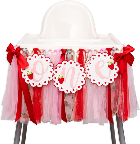 Strawberry One Highchair Banner - Berry First Birthday High Chair Banner, Berry
