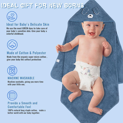 BEFACL 2 Pack 9 35.5x35.5 Inch Hooded Towel for Baby, Coral Fleece and Baby Washcloths, Soft and Absorbent Baby Towels