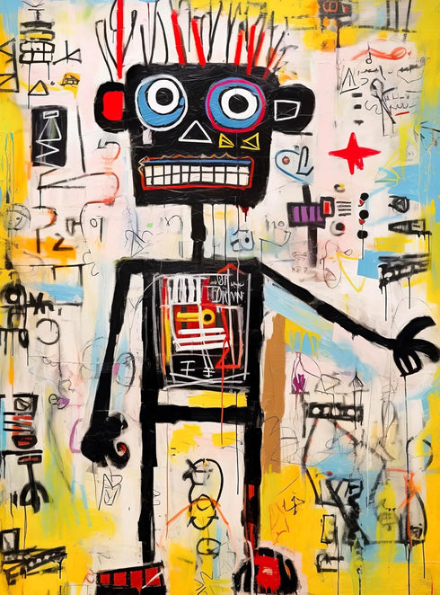Neon Robot Rhapsody: Beautiful 1000 Piece Jigsaw Puzzle with Abstract Art & Luminous Yellow Highlights, Premium Quality