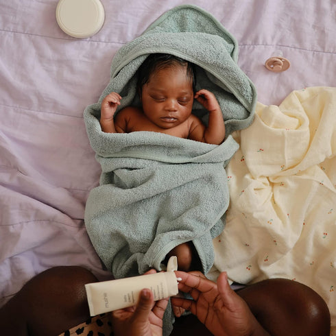 Organic Cotton Baby Hooded Towel in Sea Mist - Soft and Gentle for Your Little One